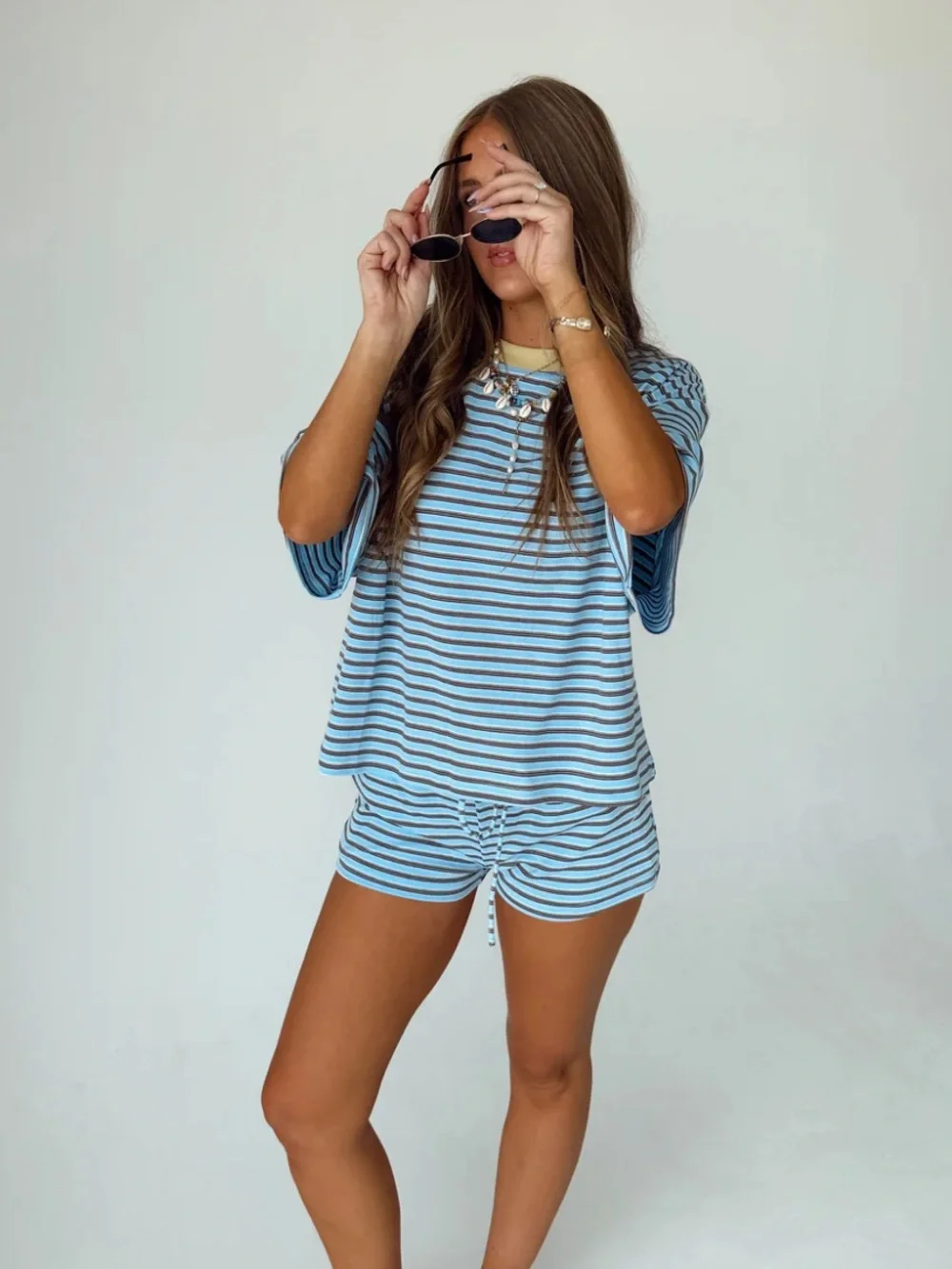 Bailey rose blue and White Striped Lounge Set